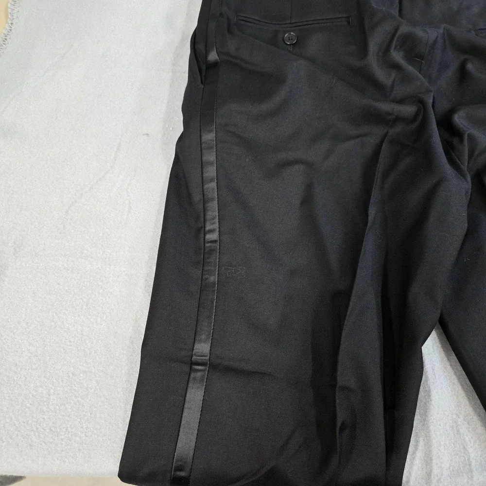Jos A Bank Mens Tailored Fit Tuxedo Pants Black Wool Blend Satin Stripe 35x30‎